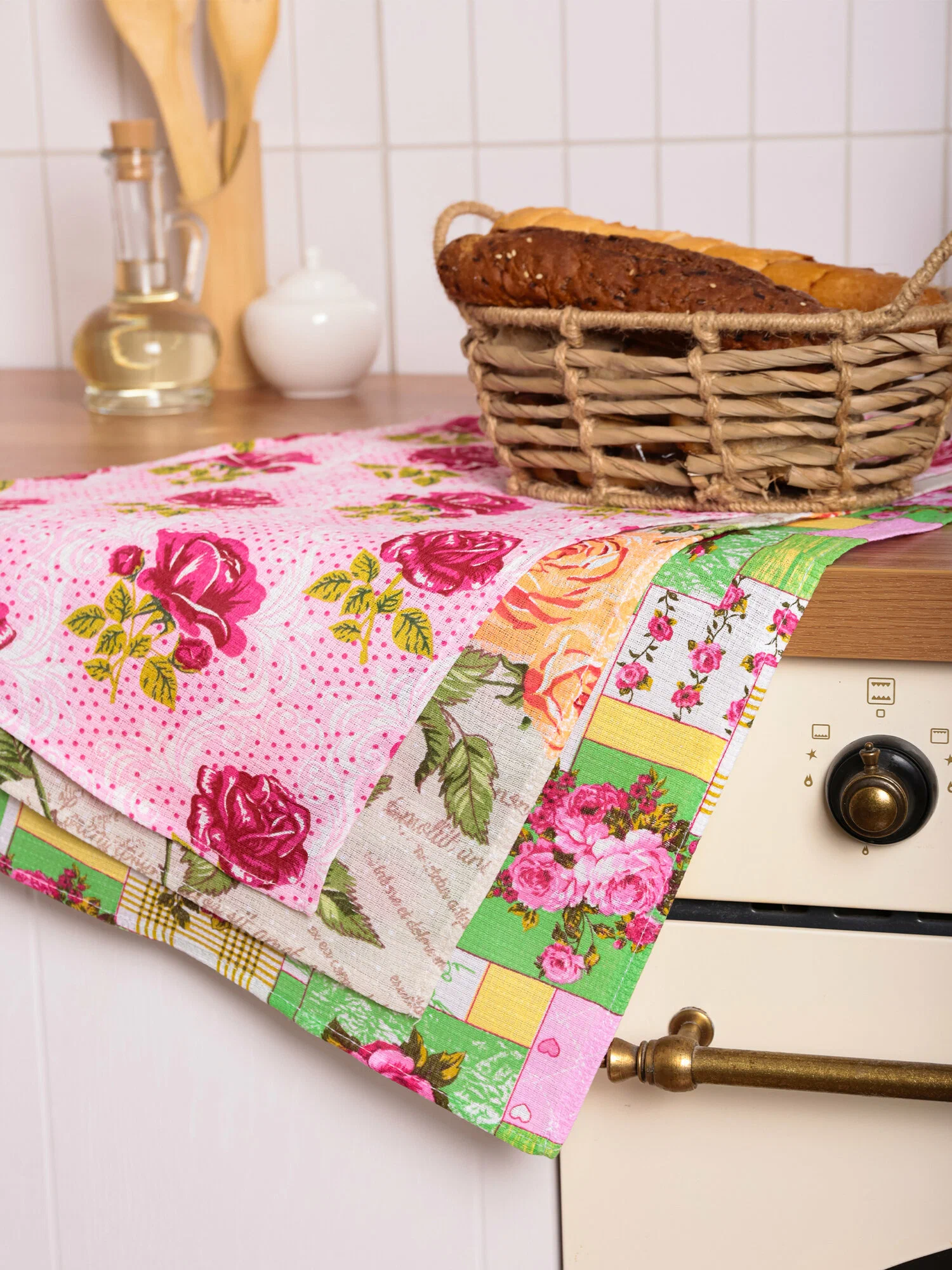 Набор полотенец текстиль без границ, вафельная ткань, 100% хлопок, 3 шт — изображение 2